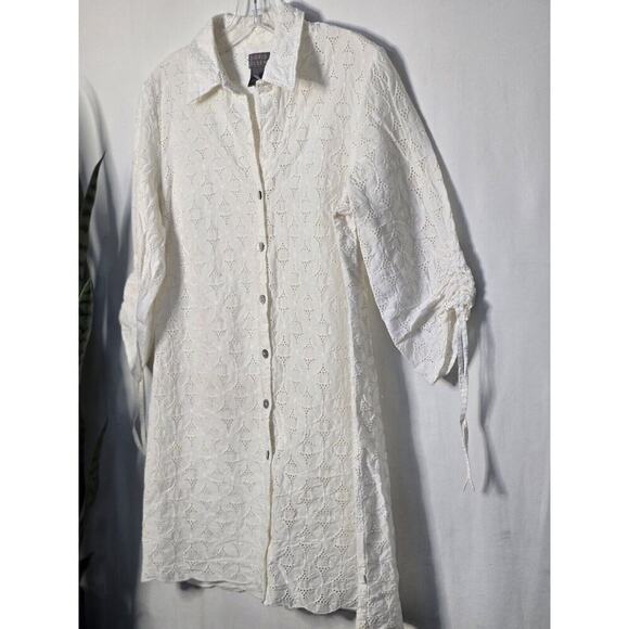 Sigrid Olsen Eyelet Embroidered Shirt Womens Medium White 3/4 Sleeve Button Up - Picture 2 of 6